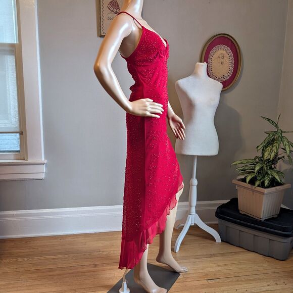 Vintage 90s Masquerade Prom Gown Siren Red Jessica Rabbit Salsa Whimsygoth 11 - Picture 10 of 13